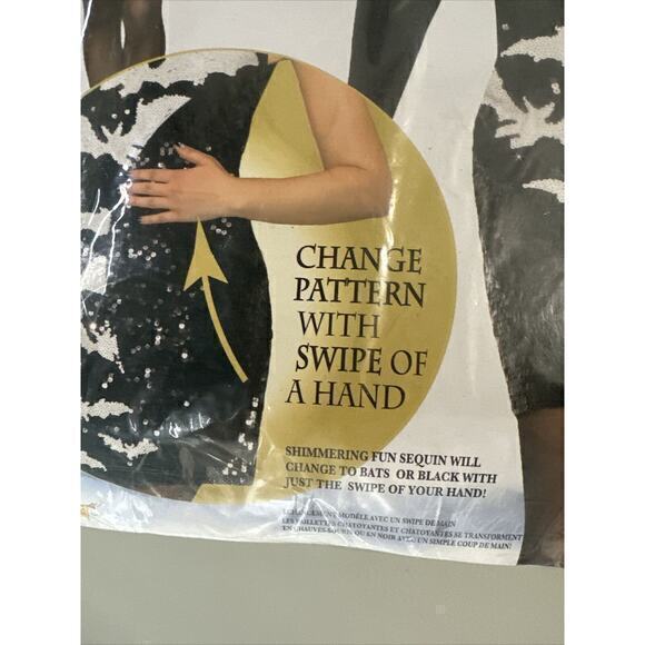 Magic Sequin Dress Black White Bats Witch Fancy Dress Up Halloween Adult Costume - Picture 8 of 11